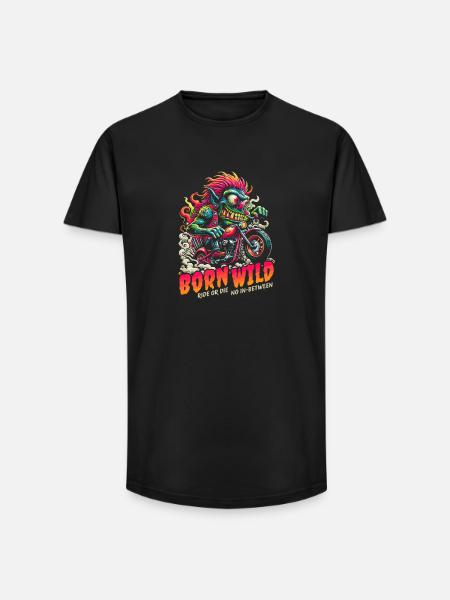 Né Monstre Moto Sauvage Neon - T-shirt coupe longue homme - noir