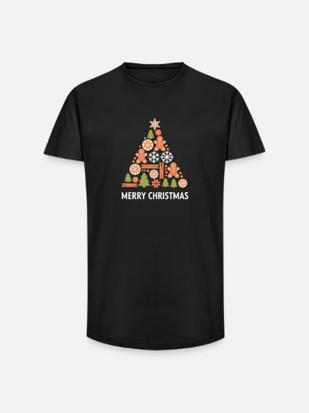 Merry Christmas Gingerbread Tree Christmas Tree - Long Fit Men's T-Shirt - black