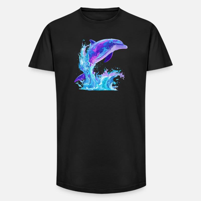 Farbiger Delfin Splash - Long Fit Männer T-Shirt - Schwarz