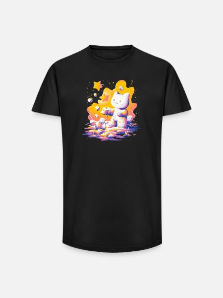 Cat Cosmos Neon Palette - Long Fit Men's T-Shirt - black