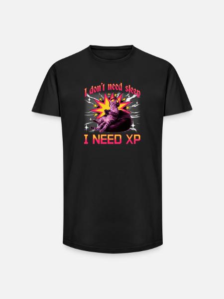 Chat gamer drôle - T-shirt coupe longue homme - noir