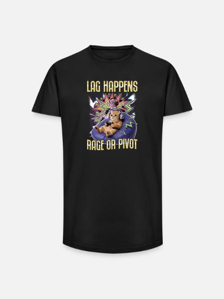 Chat gamer drôle - T-shirt coupe longue homme - noir