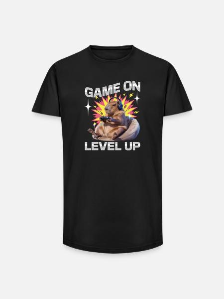 Funny Gaming Gamer Capybara - Long Fit Männer T-Shirt - Schwarz