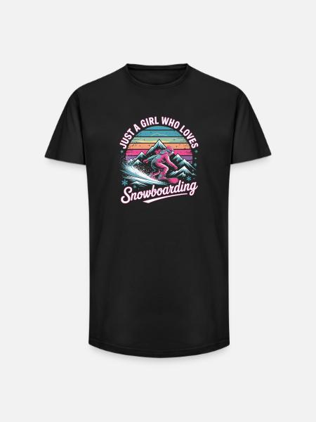Retro snowboarding: Girl loves the slopes - Long Fit Men's T-Shirt - black