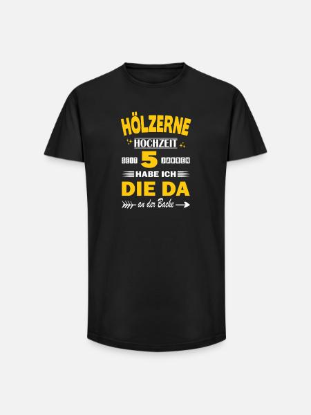 5 Aniversario de boda Esposa 5 años de matrimonio Boda de madera - Camiseta long fit hombre de algodón - negro