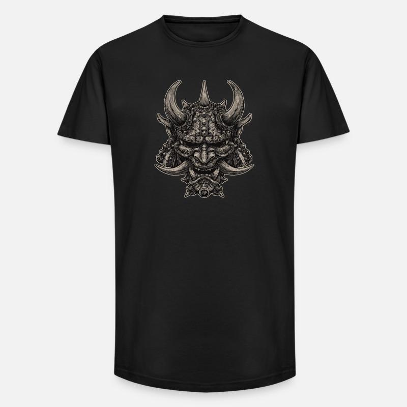 Dämonischer Samurai Helm Oni Maske - Long Fit Männer T-Shirt - Schwarz