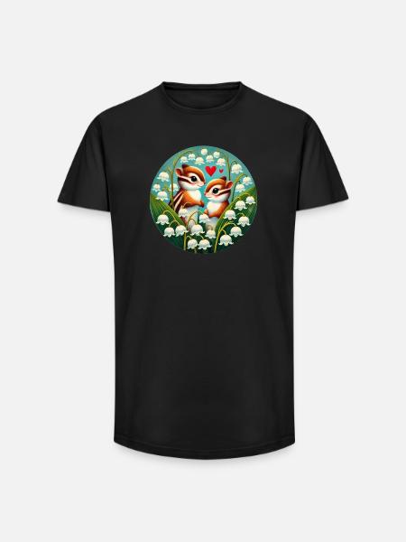 Chipmunks in Lilyvalley Hearts - Long Fit Men's T-Shirt - black