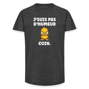 I'm not in the mood, Corner – Grumpy Duck - Long Fit Men's T-Shirt - charcoal grey - Front - AI Model Male 185 light (185cm)