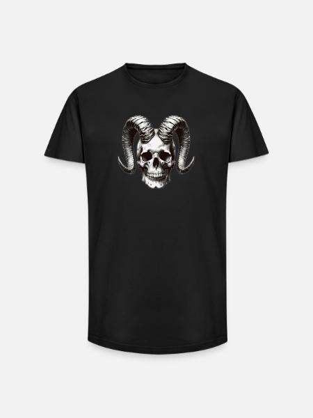 Aries Skull Power Symbol Dark Strength - Long Fit Men's T-Shirt - black
