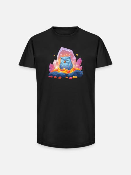 Meditating Owl Crystal Cave - Long Fit Men's T-Shirt - black