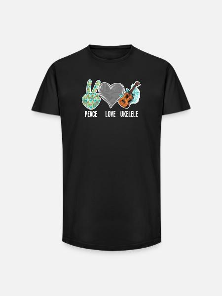 Hawaiian Ukulele Uke Peace Love - Long Fit Men's T-Shirt - black