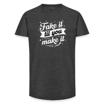 Fake It Till You Make It – Kräftiges Retro-Weiß - Long Fit Männer T-Shirt - Anthrazit - Vorne - AI Model Male 185 light (185cm)