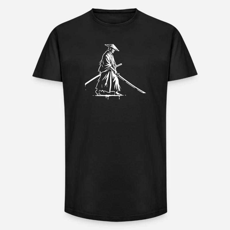 Ronin Samurai Zeichnung Ink Vektor - Long Fit Männer T-Shirt - Schwarz