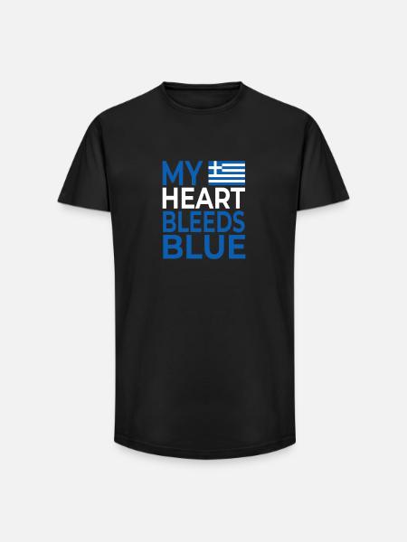 Mon cœur saigne bleu Grèce - T-shirt coupe longue homme - noir