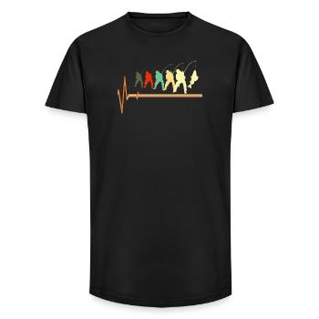 Retro Angeln Herzschlag EKG Pulse Fisherman Lover - Long Fit Männer T-Shirt - Schwarz - Vorne - AI Model Male 185 light (185cm)