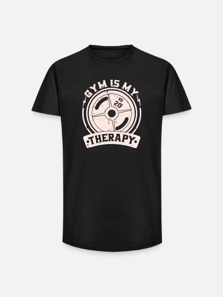 Gym is my therapy – weight plate - Long Fit Men's T-Shirt - black
