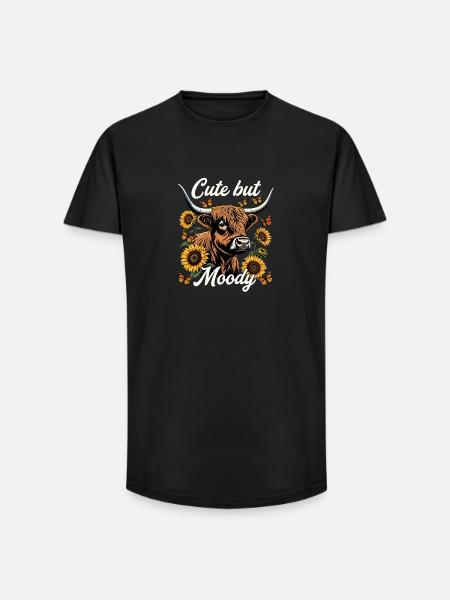Cute But Moody Scottish Cow - Long Fit Men's T-Shirt - black
