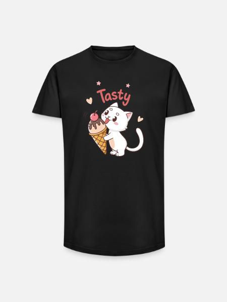 Chat gourmand Tasty Glace - Long Fit Men's T-Shirt - black