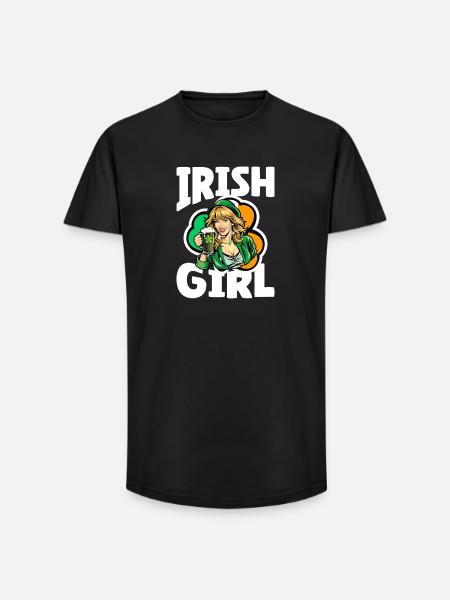 Fille irlandaise avec trèfle vert - T-shirt coupe longue homme - noir