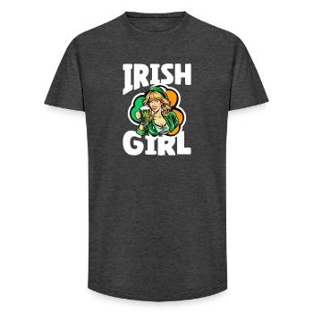 Fille irlandaise avec trèfle vert - T-shirt coupe longue homme - charbon - Devant - AI Model Male 185 light (185cm)