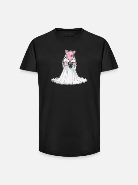 Pig Bridal Bouquet Wedding - Long Fit Men's T-Shirt - black