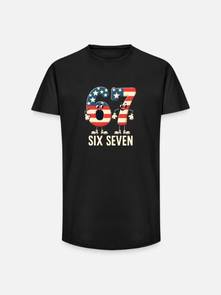 US Flag 67 Memes Six Seven - Long Fit Men's T-Shirt - black