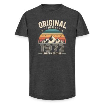 Vintage Born in March 1972 Original 54 years ago - Long Fit Men's T-Shirt - charcoal grey - Front - AI Model Male 185 light (185cm)