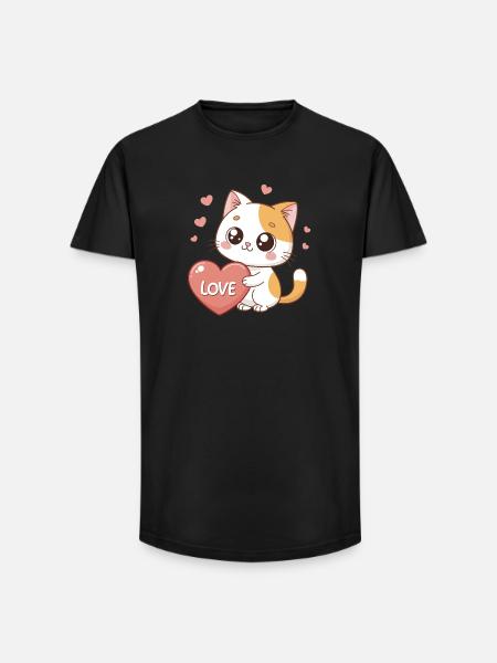 Kawaii Katzenherz-Liebe - Long Fit Männer T-Shirt - Schwarz