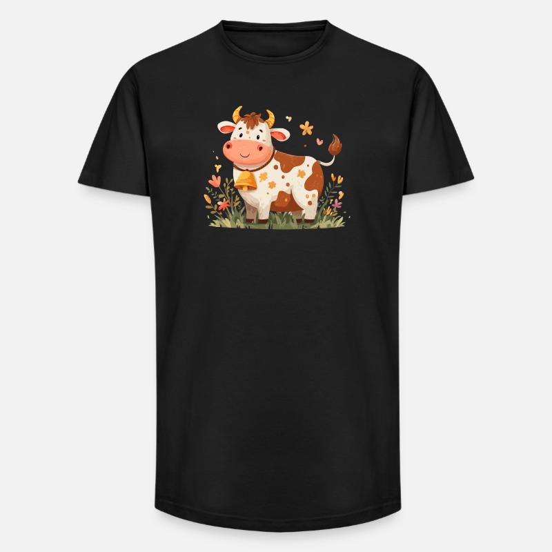Kuh mit Glocke im Blütenfeld - Long Fit Männer T-Shirt - Schwarz