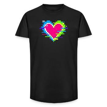 Pixel Heart Neon Glitch Rainbow - Long Fit Men's T-Shirt - black - Front - AI Model Male 185 light (185cm)
