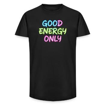 Lettres néon : bonne énergie uniquement - T-shirt coupe longue homme - noir - Devant - AI Model Male 185 light (185cm)