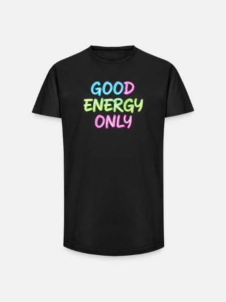 Neon Lettering Good Energy Only - Long Fit Men's T-Shirt - black