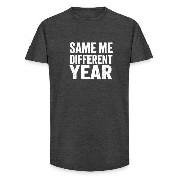 Même moi, une autre année - T-shirt coupe longue homme - charbon - Devant - AI Model Male 185 light (185cm)