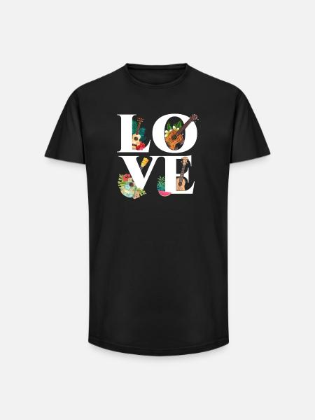 Ukulélé hawaïen Ukulélé Love - T-shirt coupe longue homme - noir