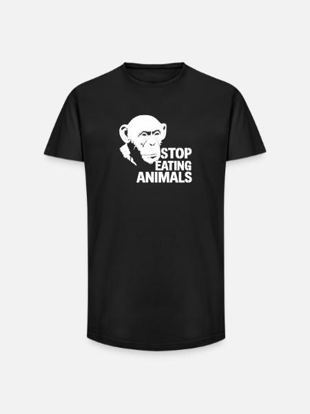 Stop Eating Animals – Chimpanzee Design - Long Fit Men's T-Shirt - black