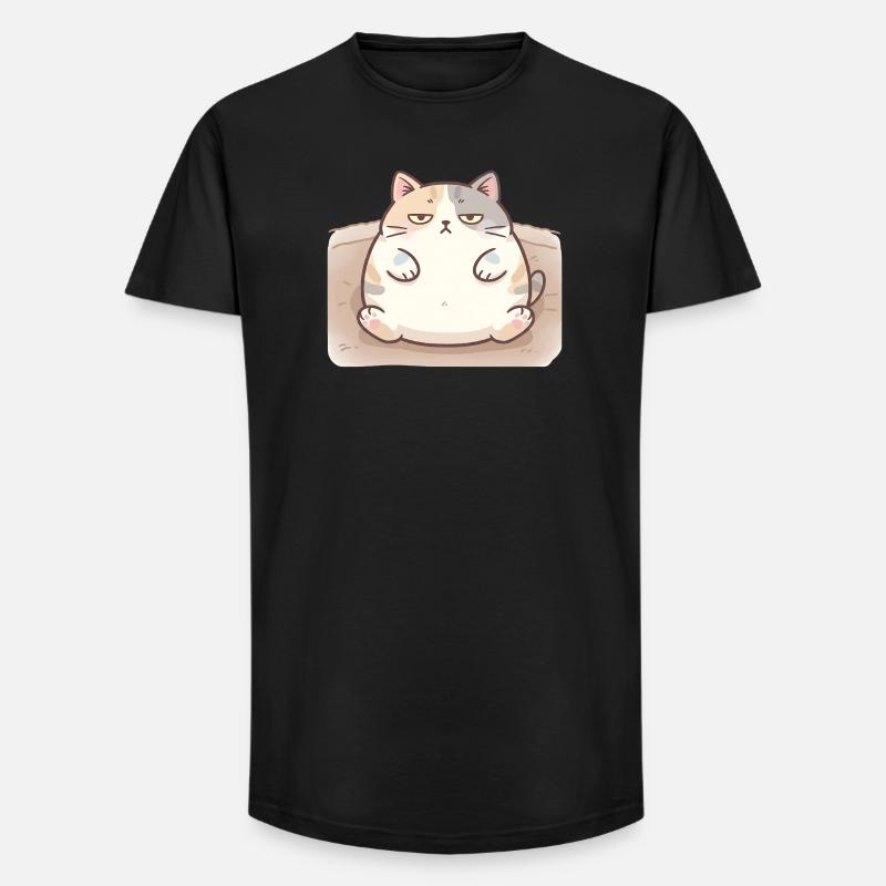 Flauschige dicke Katze in Stillpose - Long Fit Männer T-Shirt - Schwarz