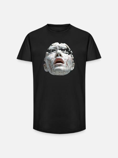 Broken Porcelain Mask - Long Fit Men's T-Shirt - black