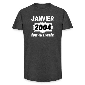 Janvier 2004 Édition Limitée Anniversaire - T-shirt coupe longue homme - charbon - Devant - AI Model Male 185 light (185cm)