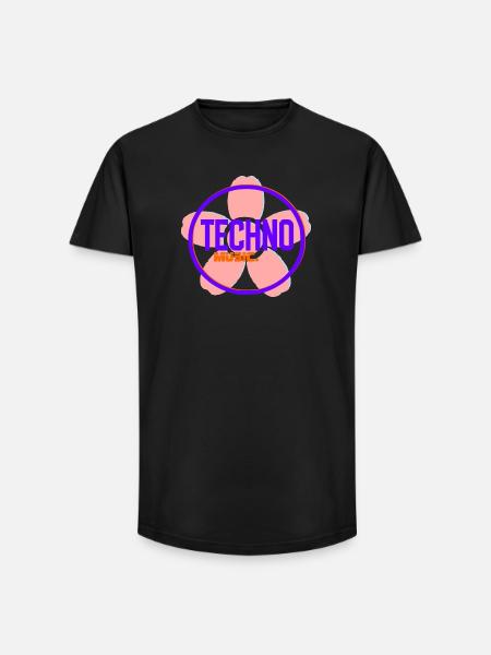 Logo néon Techno Circle - T-shirt coupe longue homme - noir