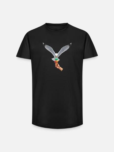 Lustige Möwe Stiehlt Eiscreme - Long Fit Men's T-Shirt - black