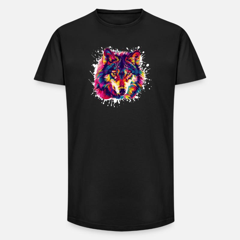 Wolf Tier Animal - Long Fit Männer T-Shirt - Schwarz