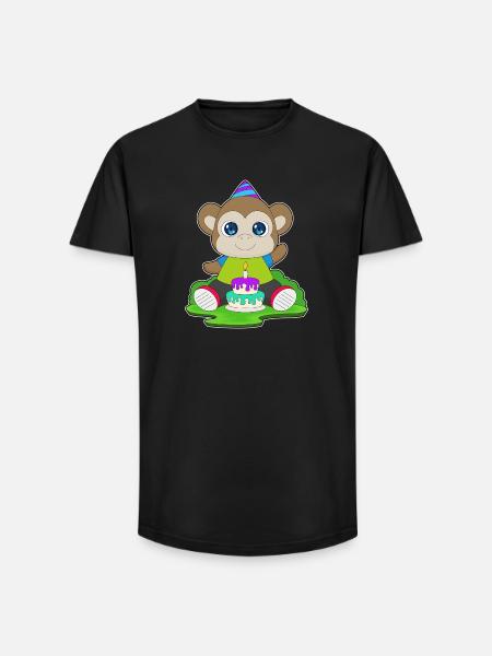 Gâteau d’anniversaire singe - T-shirt coupe longue homme - noir