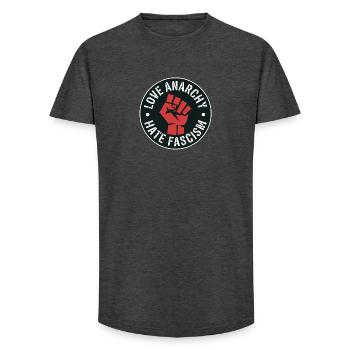 Liebe Anarchie, hasse Faschismus – Antifaschistische Ware - Long Fit Männer T-Shirt - Anthrazit - Vorne - AI Model Male 185 light (185cm)