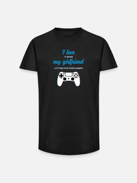 Gaming Love: Girlfriend Lets Me Play - Long Fit Men's T-Shirt - black