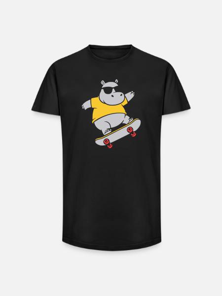 Cool Hippopotamus Skater Skateboard Vector - Long Fit Men's T-Shirt - black