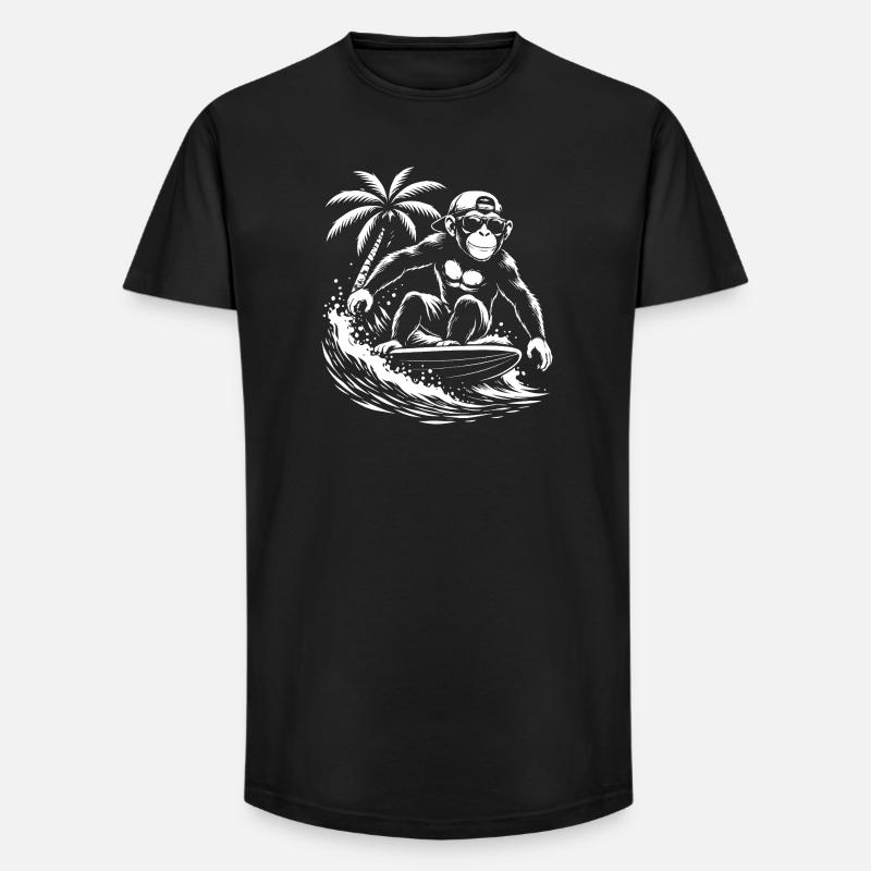 Surfing Monkey Beach Vibe - Long Fit Männer T-Shirt - Schwarz