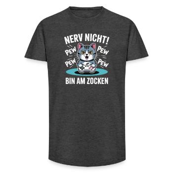 Nerve Not I'm Gambling Gamer Cat Design - Long Fit Men's T-Shirt - charcoal grey - Front - AI Model Male 185 light (185cm)