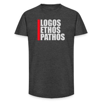 Logos Ethos Pathos Rhétorique Étudiant en Philosophie - T-shirt coupe longue homme - charbon - Devant - AI Model Male 185 light (185cm)