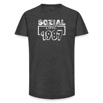 Social 1987 - T-shirt coupe longue homme - charbon - Devant - AI Model Male 185 light (185cm)