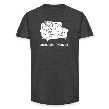 Antisocial by Choice Cat Gift - Long Fit Men's T-Shirt - charcoal grey - Front - AI Model Male 185 light (185cm)